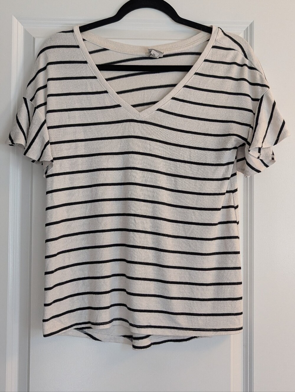 a new day White V-Neck Tee with Black Stripes